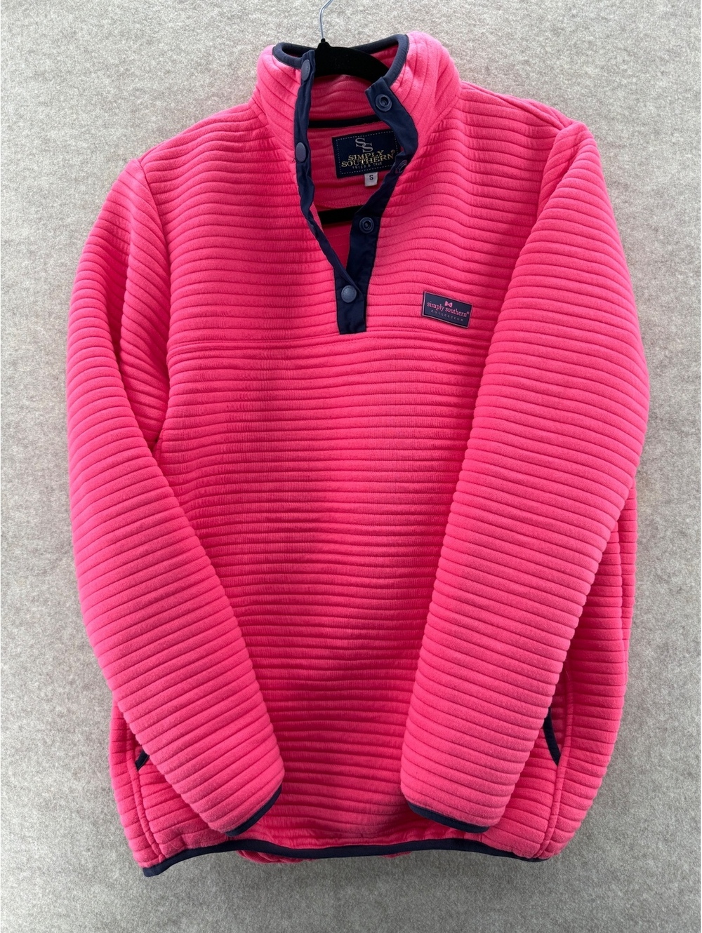 Simply Southern Ribbed Snap Pullover Fleece Pink Womens Small Sweatshirt